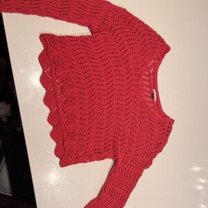 American Eagle Outfitters Red Crochet Sweater